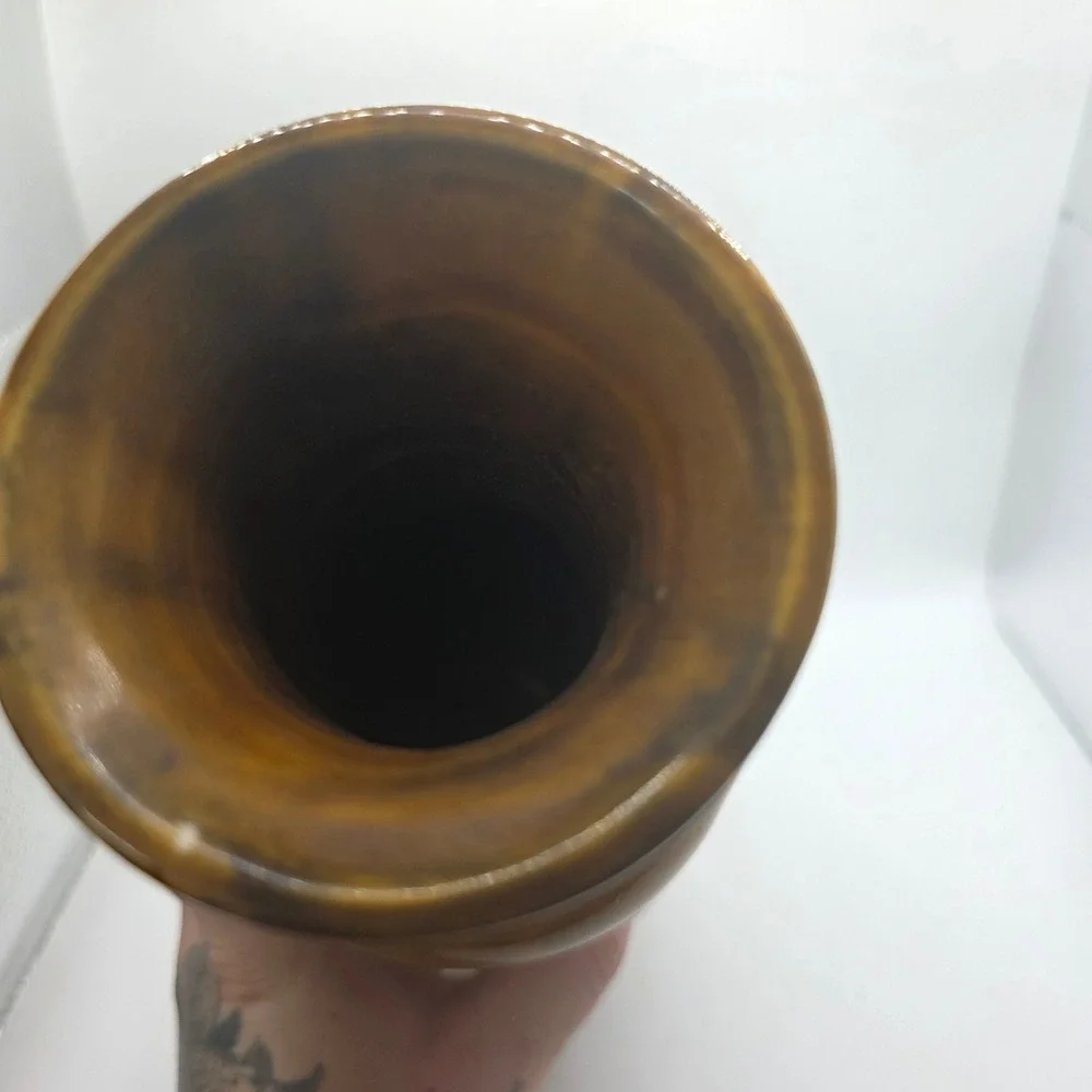 Royal Haeger USA Tall Art Pottery Vase Brown Amber Abstract Drip Glaze MCM